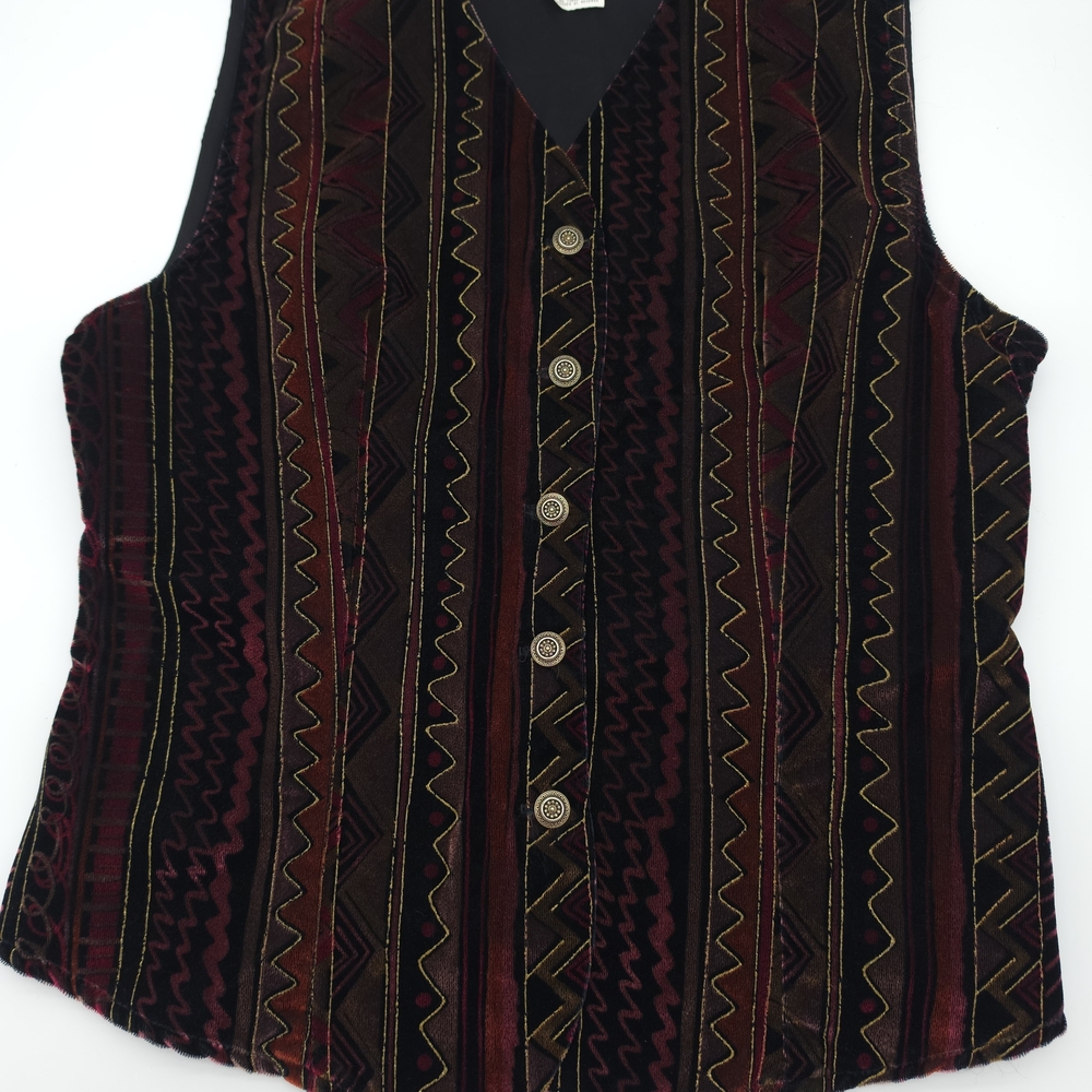 Jaclyn Smith Classics Button Up Vest Women's S Tribal Western Abstract